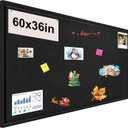 Large Bulletin Board, Foldable 60x36 Inches Cork Board Alternative, Large Felt Board Decorative Pin Board for Wall, Foldable Photo Board Self-Adhesive Vision Board with 36 Pushpins Black
