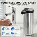 Automatic Liquid Soap Dispenser Touchless, Stainless Steel Hand Soap Dispenser, USB Rechargeable, 4 Adjustable Levels, 11.8oz/350ml for Kitchen and Bathroom (Stainless Steel Black, Liquid)