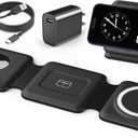 Magnetic Wireless Charger for iPhone: Fodable 3 in 1 Charging Station for Multiple Apple Devices - Travel Charging Pad Dock for Apple Watch iPhone 17 16 15 14 13 12 Pro Max Plus & Airpod (Dark black)