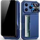 BXYJY for iPhone 17 Pro Wallet Case2 Privacy Screen Protectors, Card Holder (4-5 Cards), Slide Camera Cover, Military Grade Shockproof, Rugged Heavy Duty Men Women Phone Case for iPhone 17Pro, Blue
