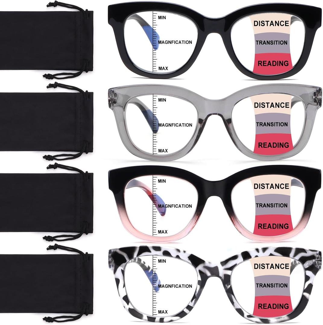Progressive Multifocus Reading Glasses for Women Men Blue Light Blocking Computer No Line Multifocal Readers (A5 Multicolor)