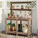 Outdoor Potting Bench with 3 Tier, All-Weather Patio Potting Table with Tool Hooks, HDPE Gardening Table for Backyard, Garden, Brown