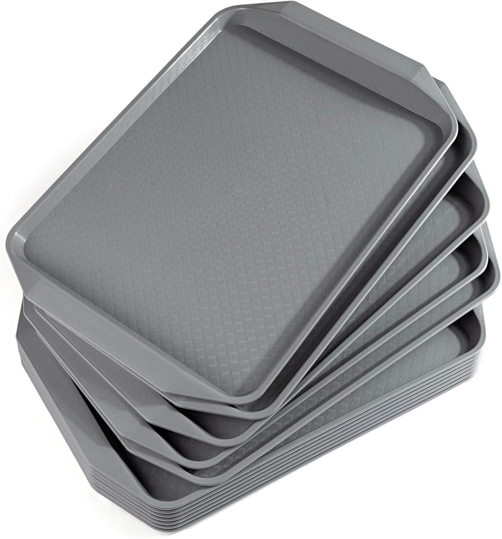 Plastic Fast Food Tray,16.7 by 11.8-Inch,Set of 12 (Grey) (Gray)