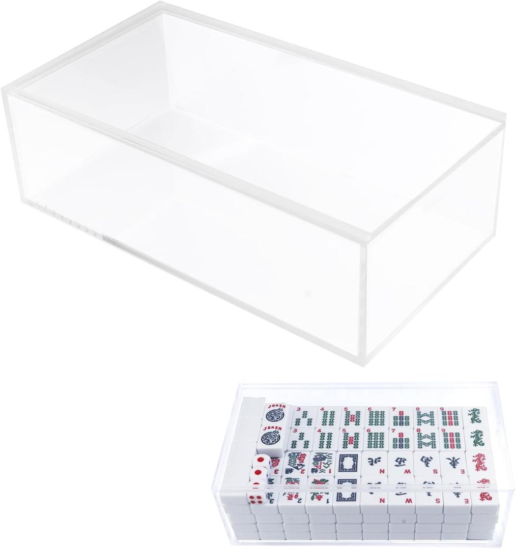 Empty Clear Acrylic Mahjong Case for 1.2"0.9"0.5 American Mahjong Tiles, 160200 Tile Storage Organizer, Dust-Proof Mahjong Tile Holder Box for Home Game Room, Game Night Accessories & Display