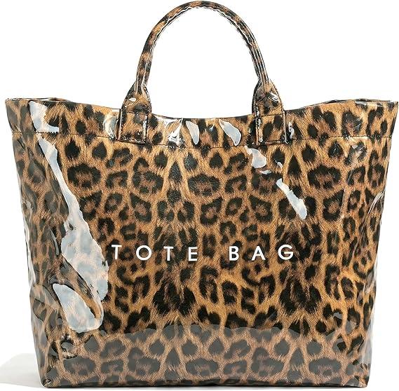 PVC Tote Bag for Women Large Tote Purse Kraft Paper Letter Print Hobo Handbags for Work Beach Shopping Travel