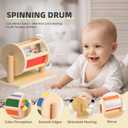 Toyssa Montessori Toys for Babies 0-6 Months, 6 in 1 Wooden Learning Educational Sensory Toys with Spinning Drum & Tummy Time Mirror & Baby Rattle & Flash Card, Birthday Gifts for Babies Boys Girls, Medium, Small