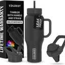 Coldest 40 oz Tumbler with Handle and Straw - 100% Leak Proof Insulated Tumbler with Lid and Straw (3 Lids) - Stainless Steel Tumblers for Women & Men - Cup Holder Friendly Base, 36 oz (Stealth Black)