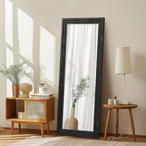 ABSWHLM 58x22in Full Length Mirror, 3-Tier Stepped Solid Wood Frame, Black