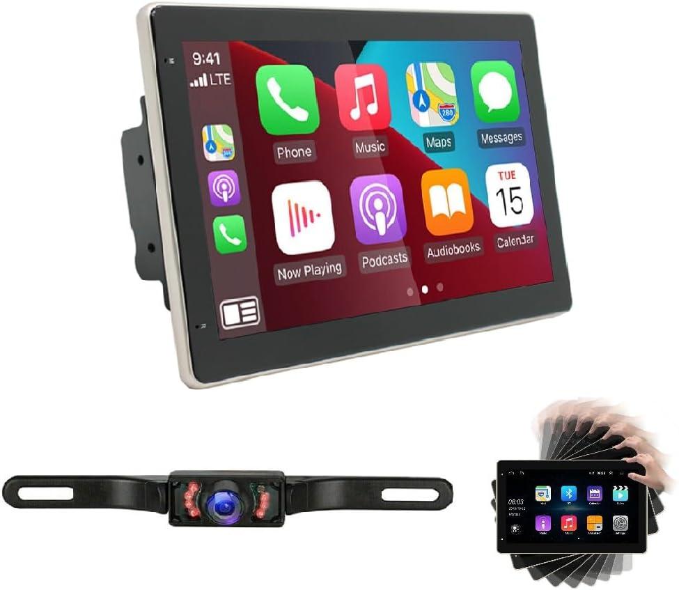 10in Double Din Car Stereo with Rotatable Touch Screen Support Wireless Carplay Android Auto Android 13 Audio Receiver Bluetooth Radio with Mirror Link SWC + Backup Camera