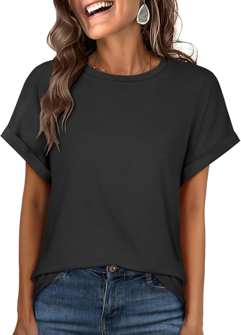 ANRABESS Oversized Tshirts for Women Summer Tops Short Sleeve Casual Loose Basic Tee Shirt Cute Outfits 2025 Trendy Clothes (Small, Black)