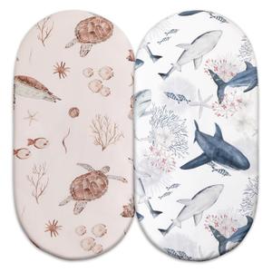 Gllquen Baby Bassinet Sheets Set 2-Pack, Breathable Cozy Bassinet Fitted Sheet Universal Fit Standard Mattress Oval Rectangle Cradle Baby Sheets for Baby Boy Girls Unisex 32"x16" (Sea Turtle)