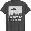 I Want To Believe T-Shirt I Aliens UFO Area 51 Roswell T-Shirt XL (Dark Heather Grey)