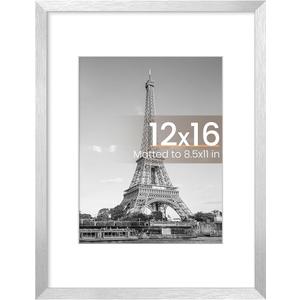 12x16 Picture Frame, Display Pictures 8.5x11 with Mat or 12 x 16 Without, Wall Hanging Poster Frames, Silver, 1 Pack