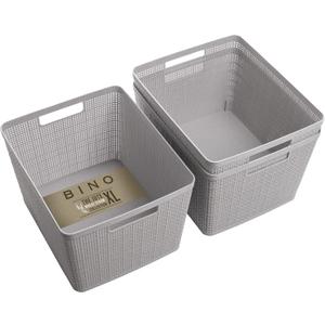 BINO | Woven Plastic Basket | Large (Natural Grey), 3-Pack | THE JUTE COLLECTION | Home Organization, Space - Saving Storage, Stylish Design | Jute Basket | Plastic Storage Basket