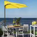 JEAREY 9ft Half Umbrella Outdoor Patio Umbrella Market Umbrellas with Crank, 1/2 Round Wall Umbrella 5 Sturdy Ribs UV Protection for Pool Garden Balcony Deck, Yellow
