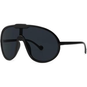 Trendy Oversized Sunglasses for Women Men Fashion Shield Aviator Sun Glasses UV400 Protection Goggles (Black)