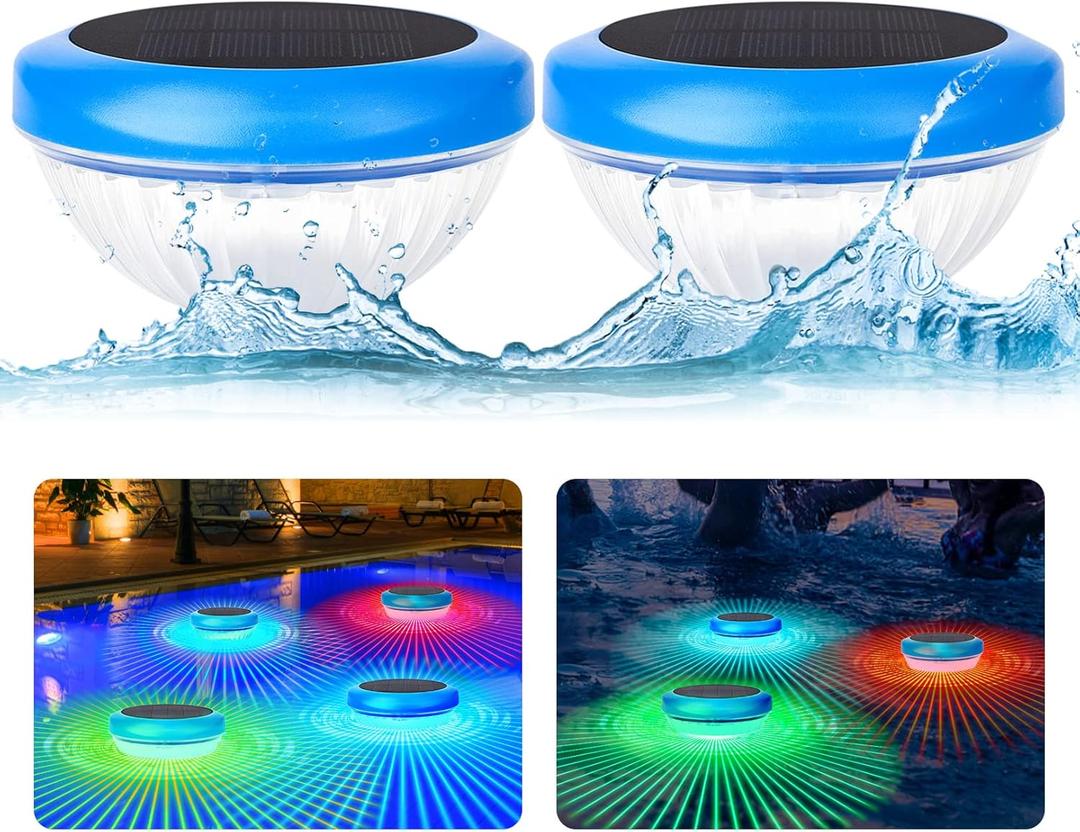 Solar Floating Pool Lights,RGB Color Changing Pool Floating Light,IP68 Waterproof Solar Pool Lights that Float,LED Pool Light for Inground & Above Ground Pools,Outdoor Garden,Party Decor (2)