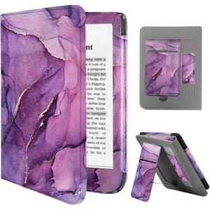 Stand Case for 6" Kobo Clara Colour/Clara BW (2024)/Clara 2E (2022)/Tolino Shine Color/Shine 5/Shine 4,Durable PU Leather Cover with Auto Sleep Wake, Card Slot, Hand Strap Feature,Marble Purple