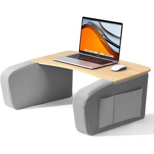 OPTIXCELL Lap Desk for Adults with Arm Rests,Ergonomic Laptop Pillow Stand for Bed,Couch,Floor (Light Wood)