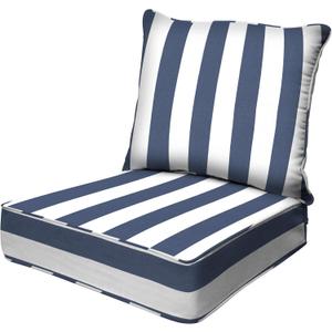 Honeycomb Outdoor Deep Seat, 24 x 23, Cabana Stripe Blue & White Chair Cushion for Patio Furnitur