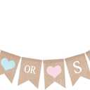 2 x GCQQ He or She Banner, No DIY He or She Gender Reveal Burlap Banners, Baby Shower Banner Sign for Girls or Boy, Gender Reveal, Welcome Baby Backdrop Decoration