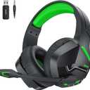 BINNUNE 2.4GHz Wireless Gaming Headset, Bluetooth 5.3 Gaming Headphones with Noise Canceling Mic, 120H Ultra-Long Battery, 50mm Drivers, Multi-Platform for PC / PS5 /PS4/ Switch/Mobile, Green