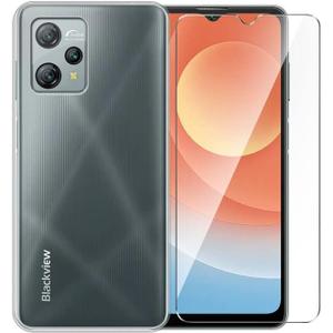 Case for Blackview A53 Pro/Blackview A53 + Glass Screen Protector Tempered Film - Transparent Silicone Soft Flexible Bumper Shockproof TPU Protective Cover Shell (Clear)