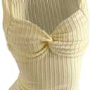 Women's Floral Textured Tank Tops Y2K Twist Mesh Sheer Sleeveless Fitted Going Out Tops (Yellow, L)