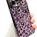 ZONRW for iPhone 15 Pro Max Case Magnetic,Soft Cute Luxury Leopard Cheetah Pattern Plating Glitter Bling Phone Case Compatible with MagSafe Clear Shockproof Back Cover for Women Girl 6.7"-Purple