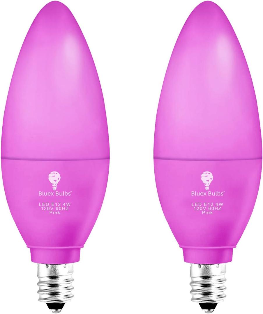 2 Pack BlueX LED Pink Light Bulb - 4W (40Watt Equivalent) - E12 Base Pink LED Bulb, Party Decoration, Porch, Home Lighting, Holiday Lighting, Chandelier Light Bulbs, Candelabra Bulbs