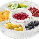 Divided Serving Tray with Lid and Handle, Portable Snackle Box, 6 Compartment Food Container, Travel Snack Box Container for Veggie, Fruit, Candy and Charcuterie