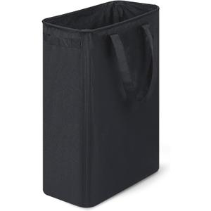 Slim Laundry Hamper, 48L Ultra Thin Collapsible Laundry Basket with Handles, Foldable Basket Laundry Bag Dirty Clothes Hamper for Bathroom Bedroom (Black)