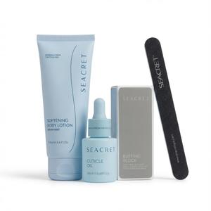 SEACRET Minerals Nail Care Collection, DIY Salon Manicure, Dead Sea Finger & Toenail Treatment Set with File, 3-Way Buffer Block, 1 Oz Cuticle Oil, & 6.8 Oz Body Lotion, All Skin Types, 4 Piece Kit
