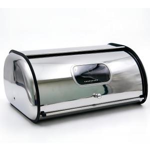 Large Stainless Steel Bread Box for Kitchen Countertop, 17.1 Inch Roll Top Metal Bread Storage Bin with Window & Air Vents, Bread Keeper for Homemade Bread, Pastries (17.1x10.6x7.08 In)