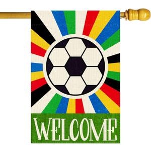 Welcome Soccer World Cup House Flag Large 28X40 Inch Big Vertical Double Sided Yard Outdoor Outside Game Day Soccer Holiday Decoration