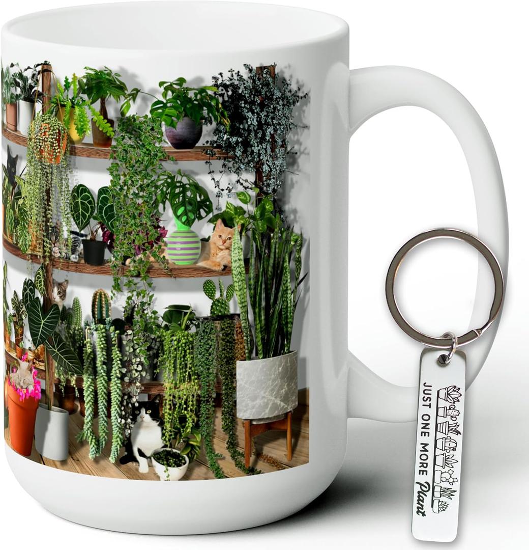 Cat & Plant Lovers Mug - Gardening Gift For Women, Cat Mom Present, Plant Lady Gift