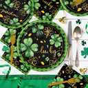 Rakuto St Patricks Day Plates and Napkins Decorations, 96PCS Lucky Green Shamrock Party Decoration, St Patrick's Day Disposable Forks Tableware Decor for Irish Birthday Holiday Serve 24