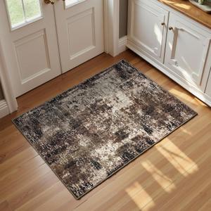 Entrance Rugs Indoor 2x3 Brown Entry Rug Washable Abstract Coffee Small Area Rug Non-Slip Low Pile Throw Rugs for Entryway, Kitchen Floor, Front Door Indoor Door Mat, Bathroom, Bedroom Bedside