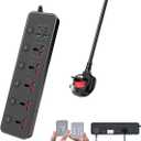 UK Plug Power Strip with Individual Swtich, Jumpso 6ft Universal Extension Cord with 5 Outlets and 2 USB 4 USB C Ports, Max 3000w, 110-240v, Multiple Outlets Plug Adapter for Office Travel