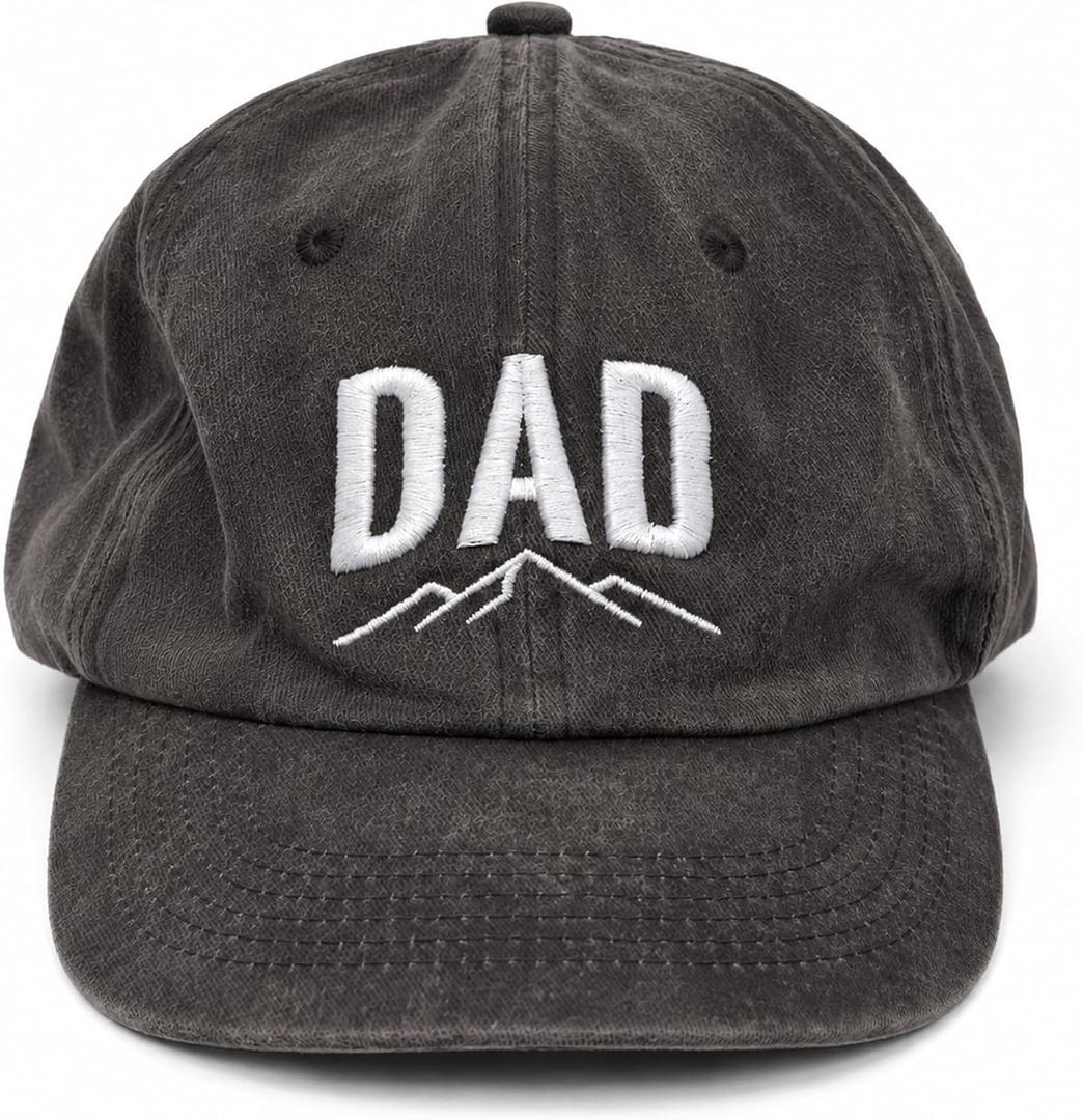 Dad Hat for Men, Washed Cotton Baseball Cap with Brown Leather Patch, Adjustable (Brown)