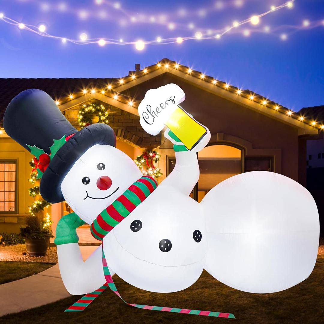 OurWarm 10FT Christmas Inflatable Outdoor Decoration, Giant Funny Lounging Inflatable Snowman with Built-in LED Lights, Blow Up Christmas Yard Decorations Outdoor for Xmas Lawn Garden Holiday Party