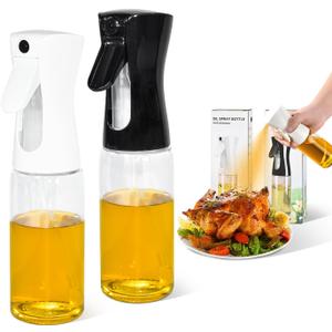 Oil Sprayer for Cooking, 7.5 oz Glass Oil Mister, Oil Spray Bottle, Olive Oil Spray Bottle Kitchen Spray Bottle - Air Fryer Accessories for Salad Making, Baking, Frying, BBQ4, White&Black