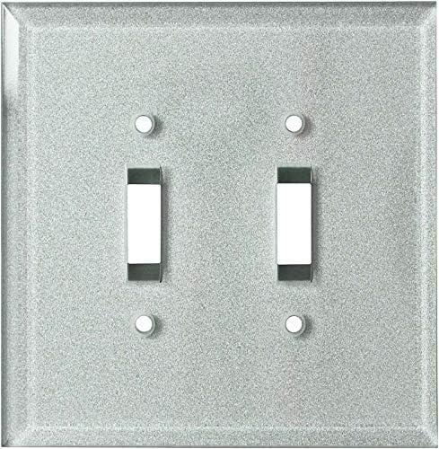 Silver Glass Mirror SWITCH HITS Double Light Switch Cover Plate | 2 Toggle | 5.25" x 5.25" | Professional Quality Glass Mirror Wall Plate Covers For All Configurations
