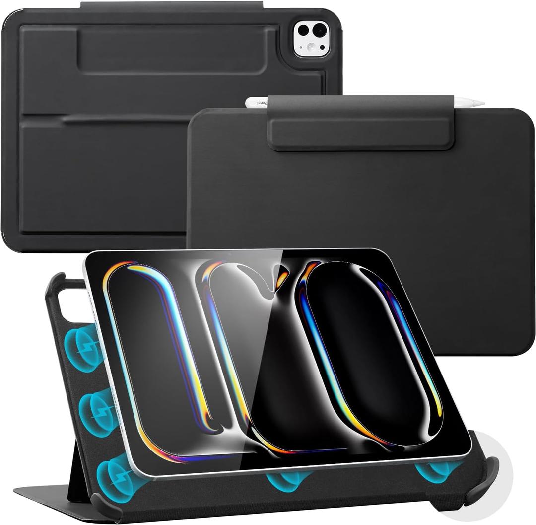 CoBak Magnetic Case with Stand for iPad Pro 13 Inch (M4/M5) 2024/2025, Multiple Viewing Angles, Smart Auto Sleep/Wake Cover with Corner Protection with Apple Pencil Holder Strap, Matte Black