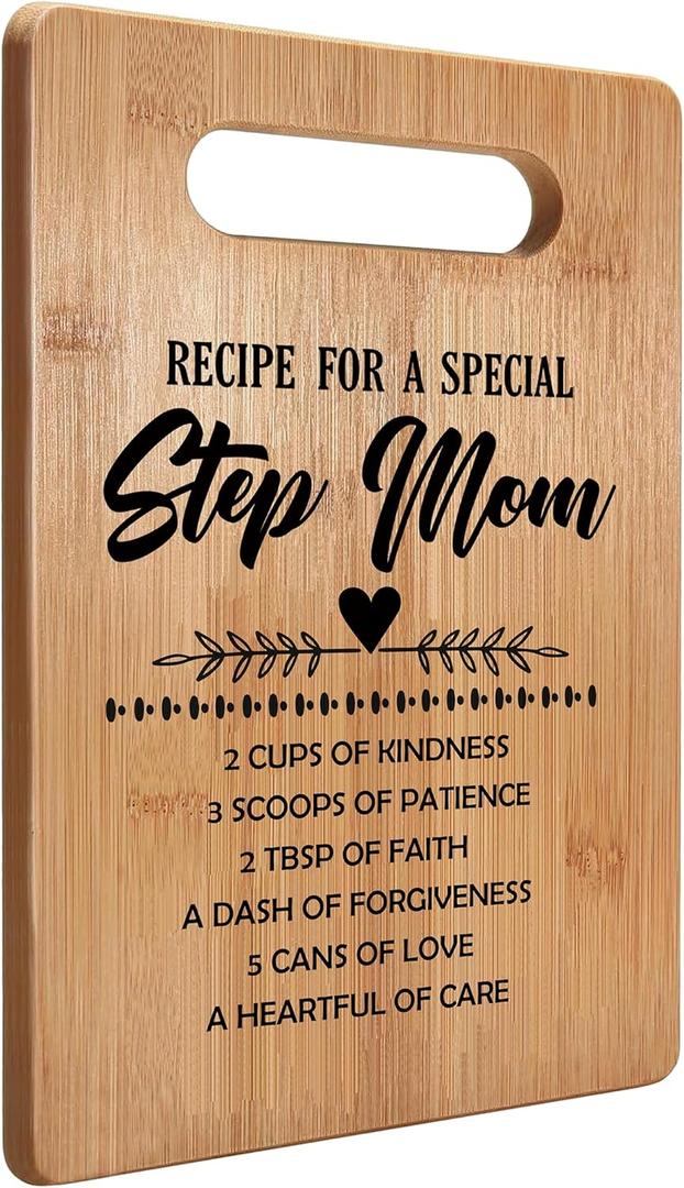 Step Mom Gifts Cutting Board, Step Mom Birthday Gifts, Step Mom Gifts from Daughter Son, Bonus Mom Gifts, Recipe for a Special Step Mom Bamboo Cutting Boards for Kitchen