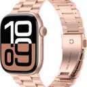 iiteeology Lightweight Stainless Steel Band Designed for Apple Watch Series 1-11, 42mm, 41mm, 40mm, 38mm, SE2&SE3, Replacement iWatch Bands for Women, Rose Gold