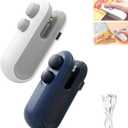 Mini Bag Sealer with Cutter and Magnet, Rechargeable Mini Bag Sealer and Cutter, Hand Pressure Portable Snack Plastic Heat Sealing Machine for Snacks, Food Freshness Storage (2, Blue+White)
