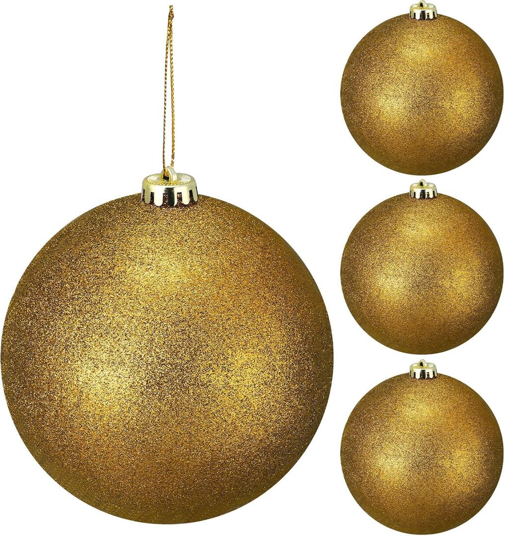 Liliful 4 Pcs Large Outdoor Christmas Ornaments Plastic Jumbo Fillable Balls Ornament Big Xmas Tree Hanging Decoration for Home Outside Holiday Lawn Yard Party (Glitter Gold)