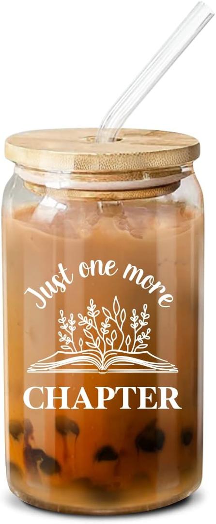 NewEleven Gifts For Book Lovers - Book Lovers Gifts For Women - Bookish Gift for Readers, Librarians, Bookaholics, Bookworm - Birthday Gift For Women, Her, Best Friend  16 Oz Coffee Glass (One more chapter CF)