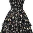 Scarlet Darkness Smocked Floral Sundresses for Women Teens 2026 Summer Flowy Ruffle Mini Dress (Black, L)
